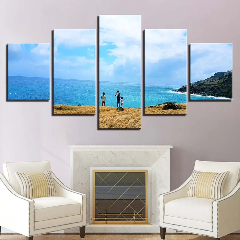 

A Family by the Blue Sea 5pcs Modern Home Wall Decor Canvas Picture Art HD Print Painting On Canvas for Living Room