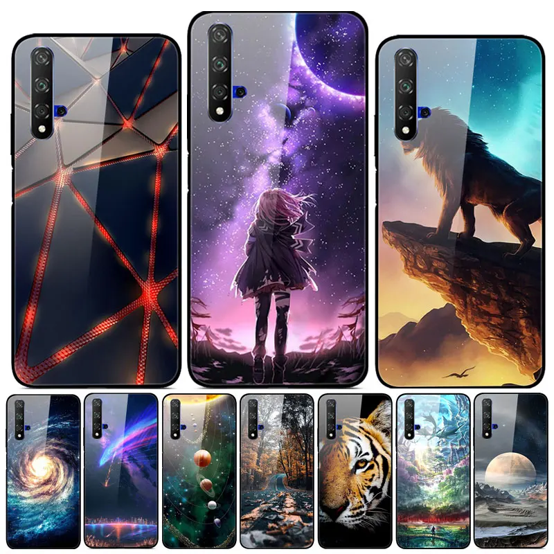 Для huawei Nova 5T чехол 6,2" милый узор закаленное стекло задняя жесткий чехол для huawei Nova 5T чехол для телефона бампер Nova5T 5 T оболочка