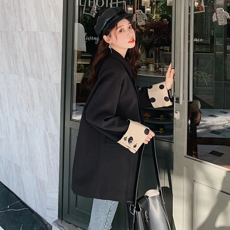 

2019 Single Breasted Black And White with Pattern Small Suit Coat 2019 Spring And Autumn New Style Korean-style Ol Elegant Loose