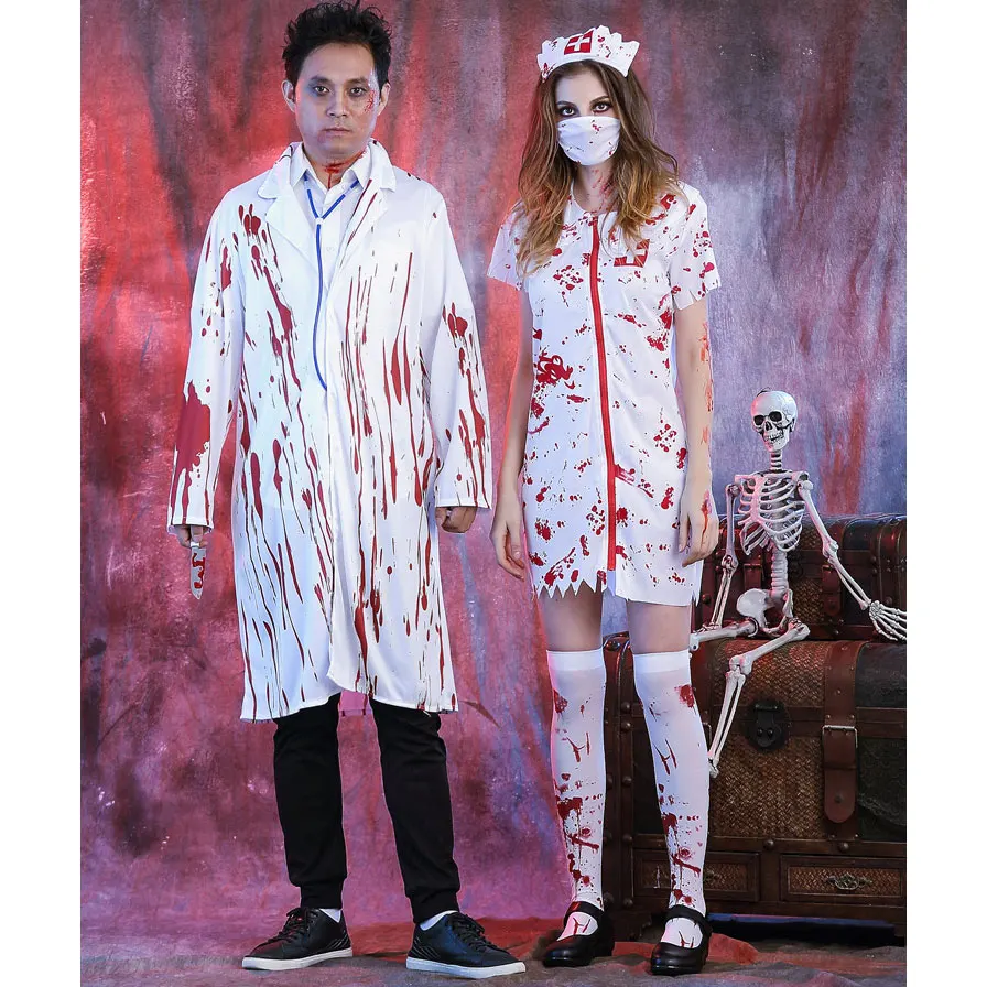 Umorden Хэллоуин белый кровавый зомби, медсестра костюм для женщин мужчин Пара взрослых страшный доктор безумный костюм хирурга Косплей