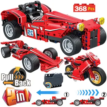 

368pcs Creator City Rodster Pull Back Sports Car Building Blocks Technic Car Motorcycle Model Bricks Toys For Kids Boys