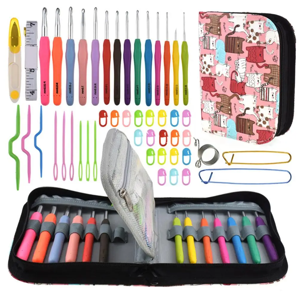 

GloryStar 14Pcs Lengthen Crochet Hooks with Cartoon Cat Printing Case Knitting Tools Set