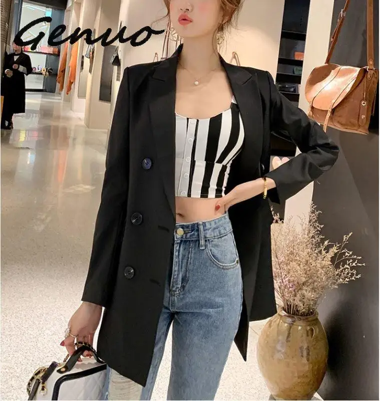Genuo OL Повседневный двубортный Женский блейзер, куртка с зубчатым воротником, женские куртки, модные костюмы, верхняя одежда, весенне-осеннее пальто