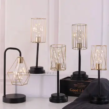 

LED Small Night Light Iron Wire Table Lamp Dormitory Beside Diamond Night Lamp Table Light Creative Geometric Home Bedroom Decor