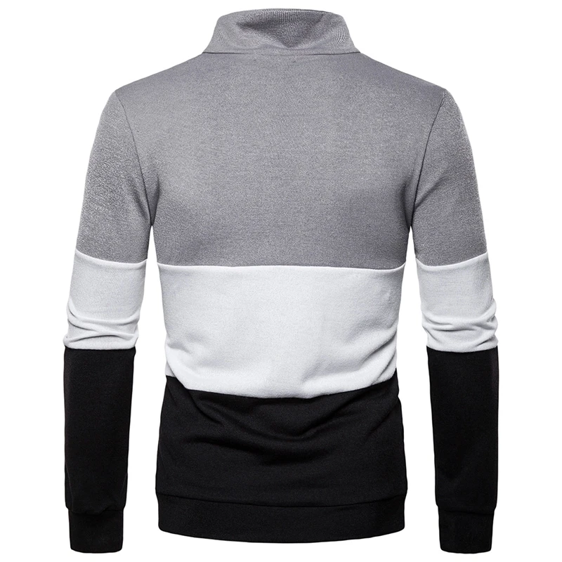 DIHOPE Men s Knitted Sweaters Casual Patchwork JacketsThree color Stitching Deep High Collar Pullover Men s 3