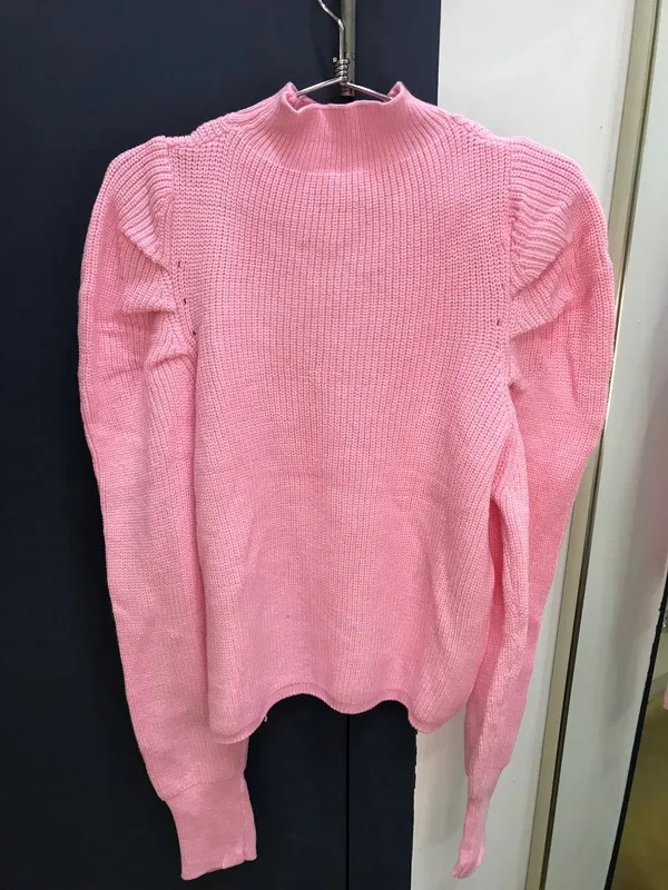 RUGOD, винтажный однотонный вязаный женский свитер, модный круглый вырез, пышные рукава, разноцветные пуловеры для женщин,, элегантная Корейская верхняя одежда