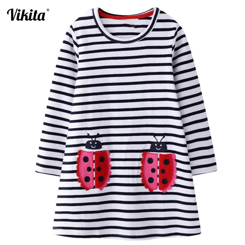 VIKITA платья с героями мультфильмов для девочек; одежда в полоску с длинными рукавами для маленьких девочек; Vestido Unicornio Infantil; осенняя одежда с единорогом для малышей