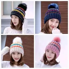 Осенняя и зимняя шапка женская шерстяная шляпа плюс бархатная уличная меховая теплая вязаная шапка модная