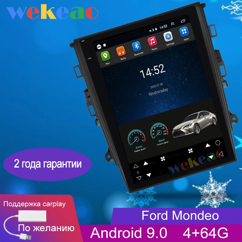Wekeao Vertical Screen Tesla Style 12.1&quot 1 Din Android 9.0 Car Radio For FORD Mondeo Dvd Player With GPS Navigation 4G 2013+ |