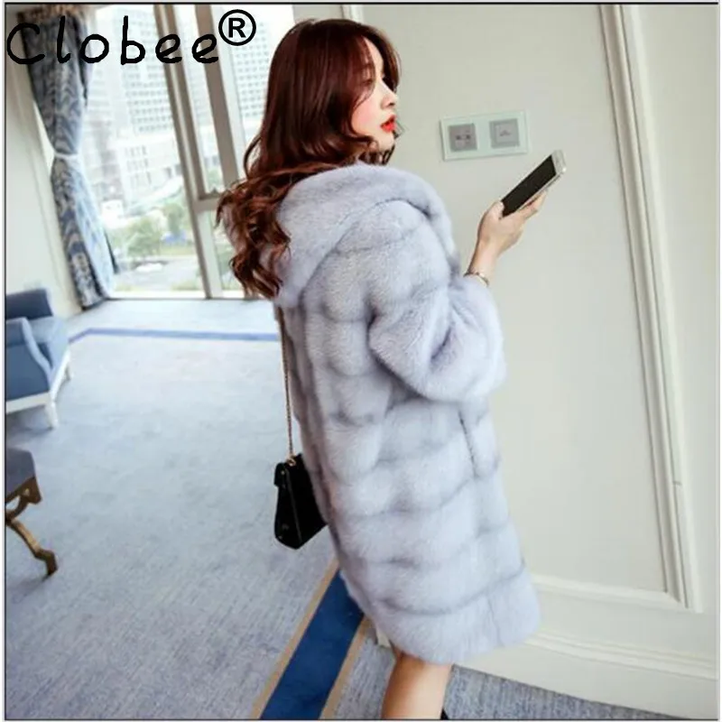 Manteau femme hiver Высококачественная Женская норковая шуба с капюшоном pelliccia donna норковая зимняя женская парка верхняя одежда размера плюс
