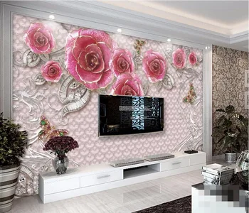 

CJSIR Custom Photo Wallpaper Wall Murals Wall Stickers Exquisite Romantic Rose Jewelry Living Room TV Wall Papel De Parede