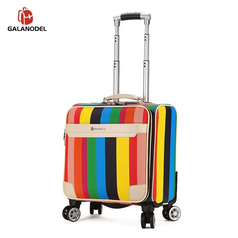 

18" Inch Suitcase with Wheel Rolling Luggage Bag PU Trolley Case with Lock Colorful Carry on Travel Box with Laptop Bag