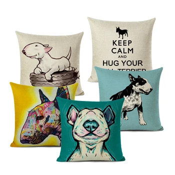 

Bull Terrier Cushion Cover Cute Dog Printed Linen Pillows Cover Car Sofa Decorative Pillowcase Home Decor Case 45x45cm