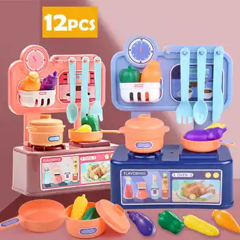 

12Pcs Kid Kitchen Toy Simulation Kitchen Dinnerware Pretend Cooking Food Play Kitchen Cooking Table Set Children' Gift 18x9x24cm