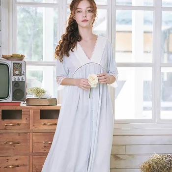

New Nightgowns Lace Cotton Homewear Spring Autumn Thin Lounge Women Sexy Sleepwear Princess Nightdress Casual Soft Nightwear