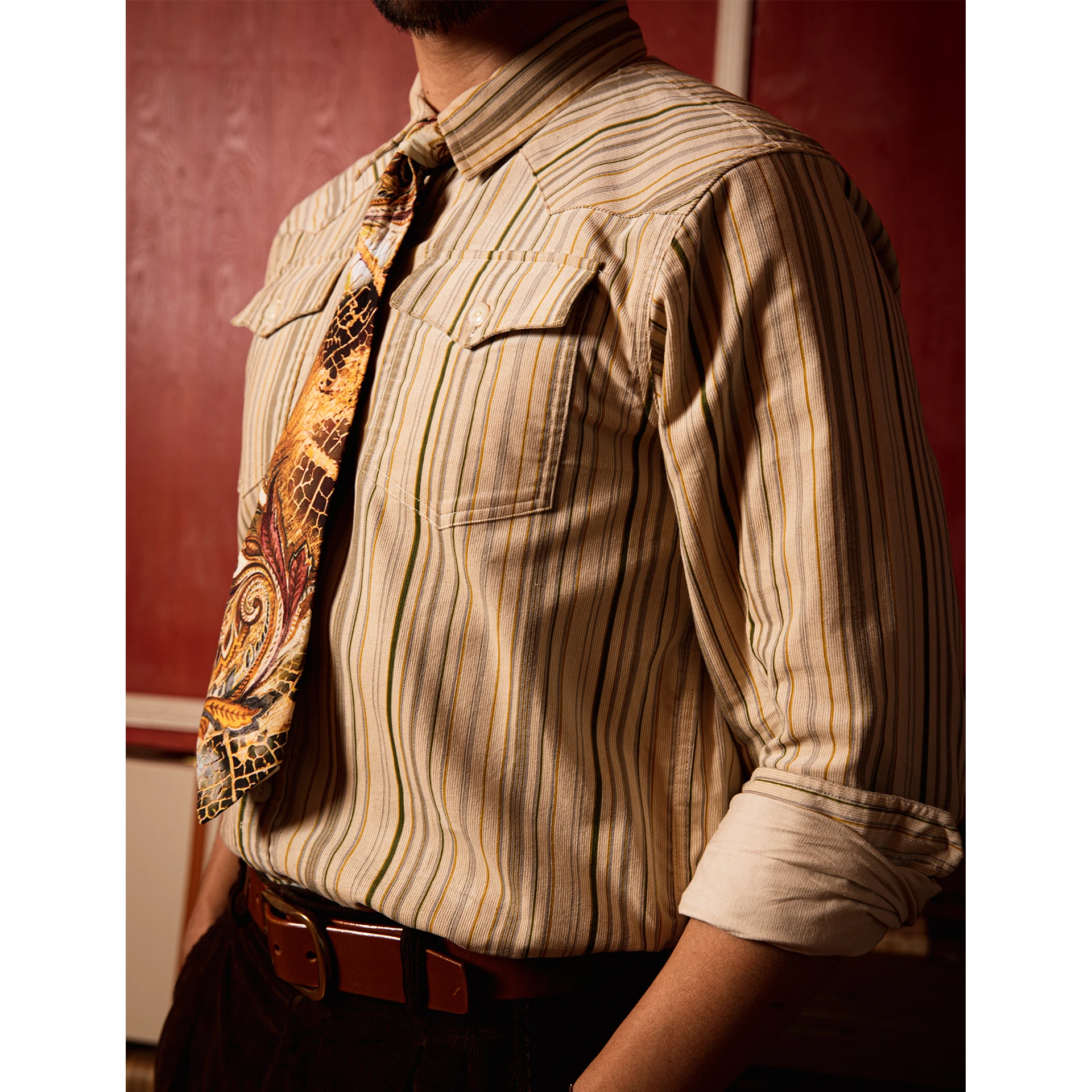 ST-0024 Read Description ! Big US Size Genuine Quality Vintage Looking Loose Fitting Mans Cotton Corduroy Shirt