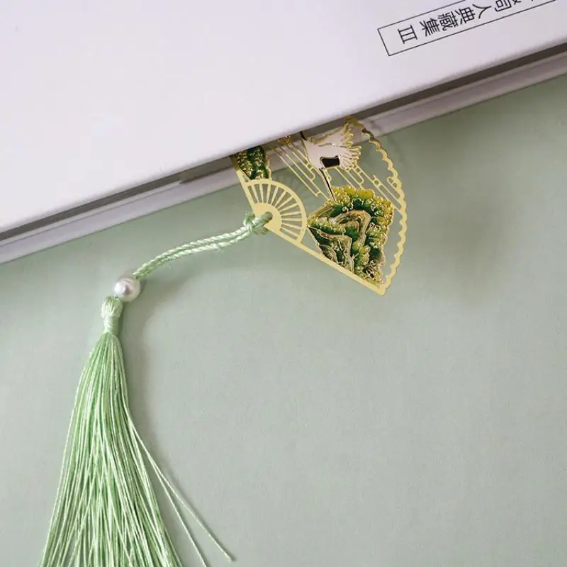 Metal Bookmark Chinese Style Folding Fan Paper Reading Bookmarks Creative Book Page Marker Stationery Supplies Color Bookmarks