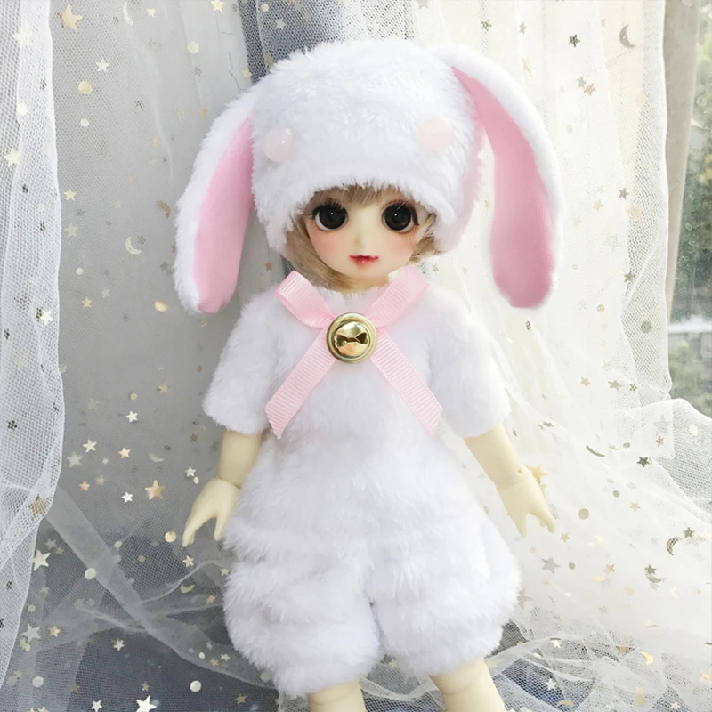 BJD для мамы дочки одежда костюмы сокращает-Ушастый Кролик плюшевая одежда для 1/4 1/6 1/8 BJD кукла аксессуары для кукольной одежды свободного покроя одежда+ шляпа