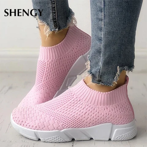 Zapatillas de deporte elástica para zapatos vulcanizados a la moda, plano sin cordones, informales, 2019 _ - AliExpress Mobile