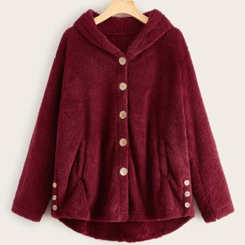 

Fluffy Coats Autumn Winter Women Jackets Female Casual Long Sleeve Hooded Outwear Split Hem Overcoat Lady Plus Size Sweaters