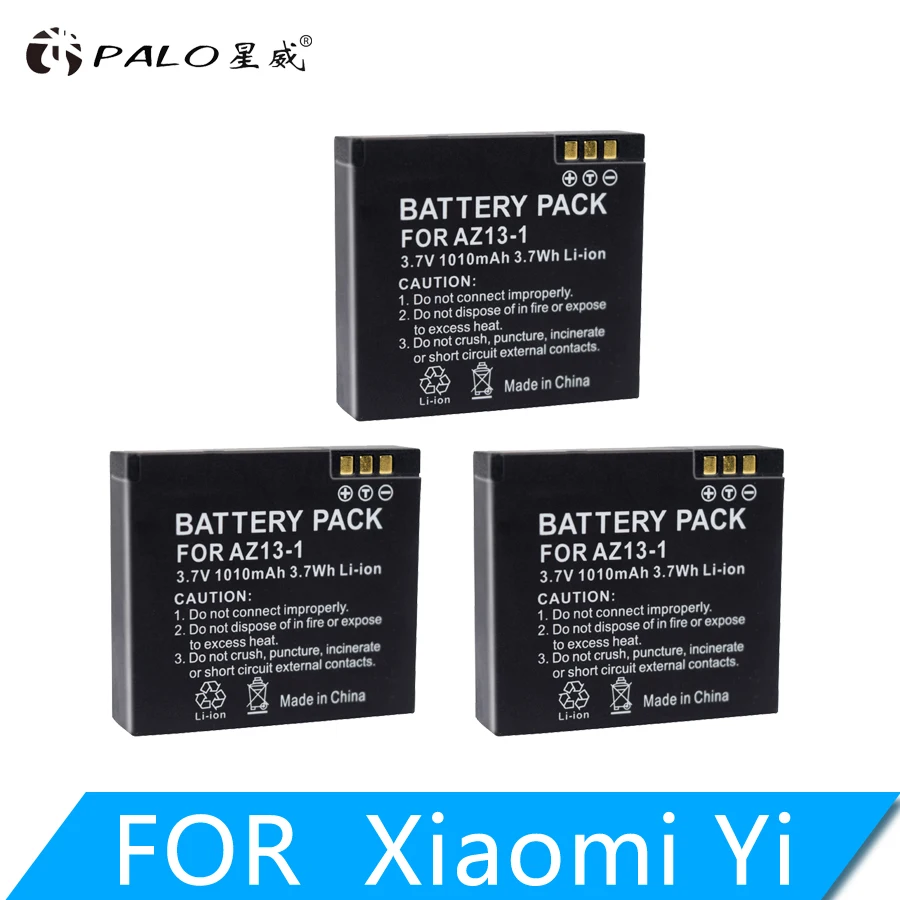 PALO 1010mAh AZ13-1 аккумулятор с USB зарядным устройством для Xiaomi Yi экшн-камеры запасная батарея перезаряжаемая резервная батарея - Цвет: 3pcs battery