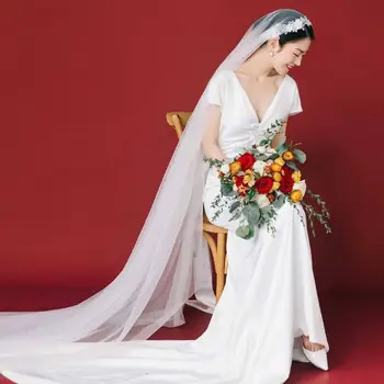 

Women Floral Lace Applique 1 Tier Trailing Cathedral Bridal Party Wedding Veil