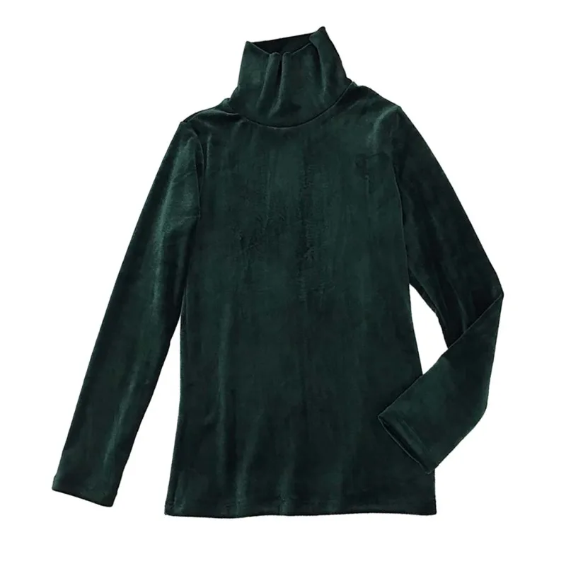 Женская водолазка, бархатная теплая футболка с длинным рукавом, облегающие топы, Женская Повседневная однотонная модная футболка на осень - Цвет: Зеленый