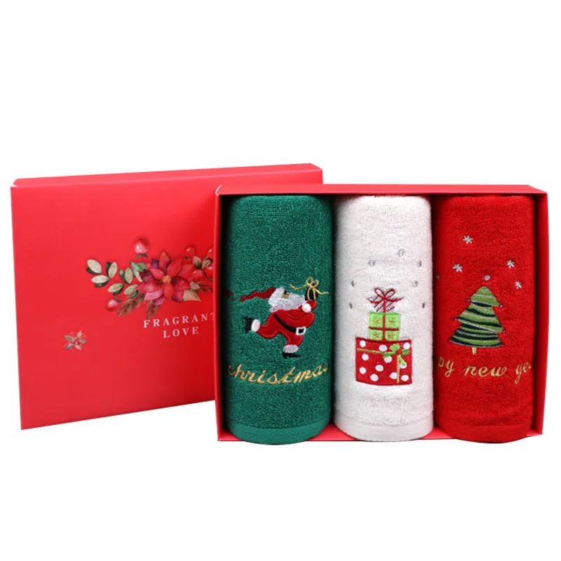 3 шт. Подарочная коробка Упаковка мягкий бархат хлопок вышивка рождественское полотенце для лица подарок на год полотенце для рук 38x78 см