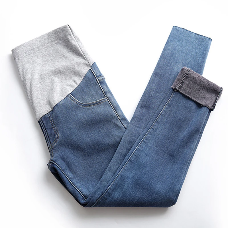 Denim Blue 2 Джинсы для беременных женщин; зимние теплые джинсы для беременных; брюки для беременных; Одежда для беременных женщин; брюки для кормления - Цвет: Denim Blue 2