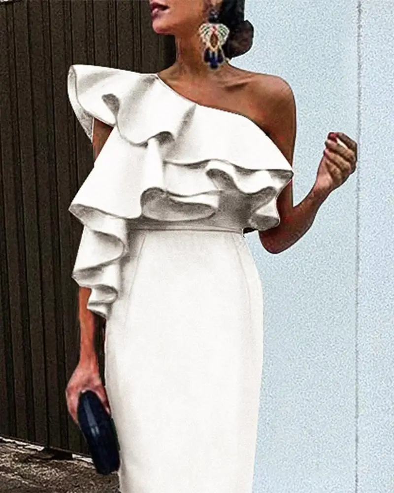 Женское многослойное длинное платье на одно плечо для похудения, женские вечерние платья