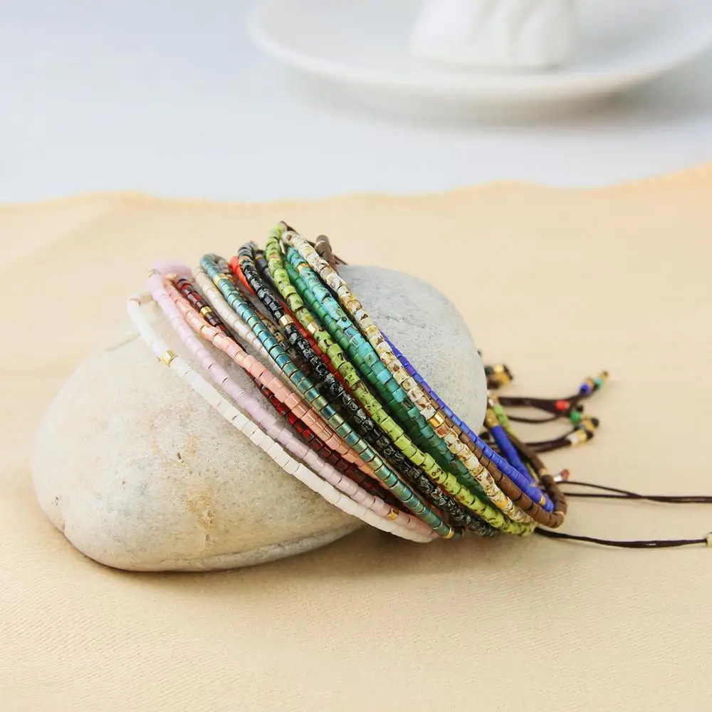 KELITCH New Friendship Bracelets Thin Rope Bracelets Handmade Seed Beaded Strand Bracelet Women Fashion Charm Bracelets