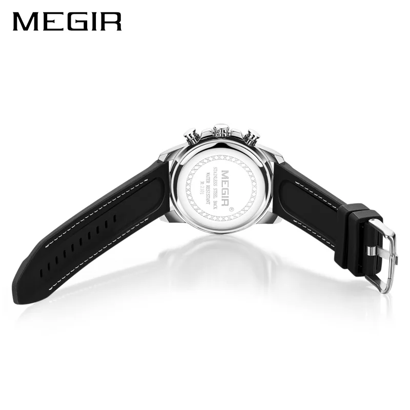 Relogio Masculino MEGIR, новинка, спортивные силиконовые мужские часы с хронографом, Топ бренд, Роскошные Кварцевые часы, водонепроницаемые часы с большим циферблатом для мужчин