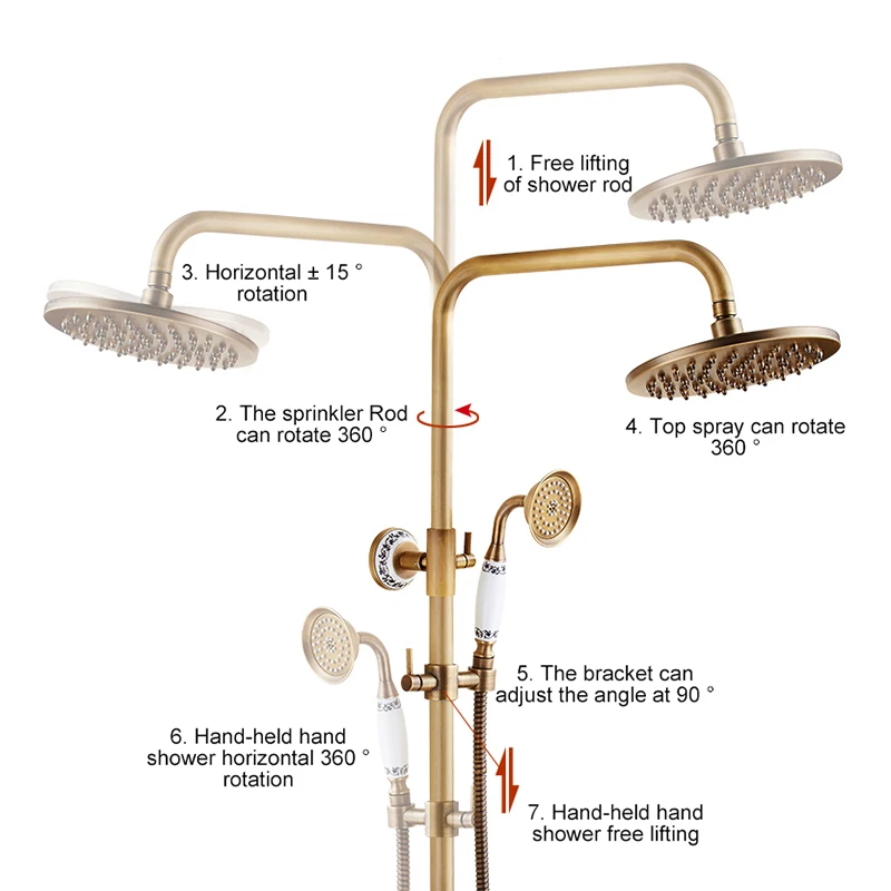 Bathroom Shower Faucet Set Antique Rain Shower Faucets With Hand Brass Wall Mounted Mixer for Bathroom Bath Luxury Rainfall EL4006T
