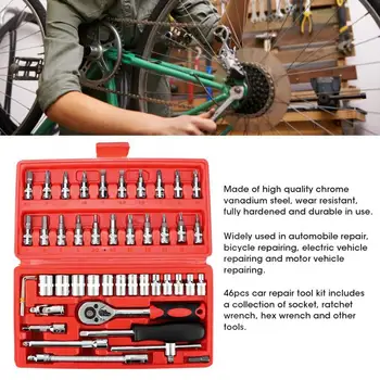 

46Pcs/Set Wrench Ratcheting Socket Spanner Car Repair Tool Kit Wrench Spanner Socket Ratchet Set for Vehicle Maintenance