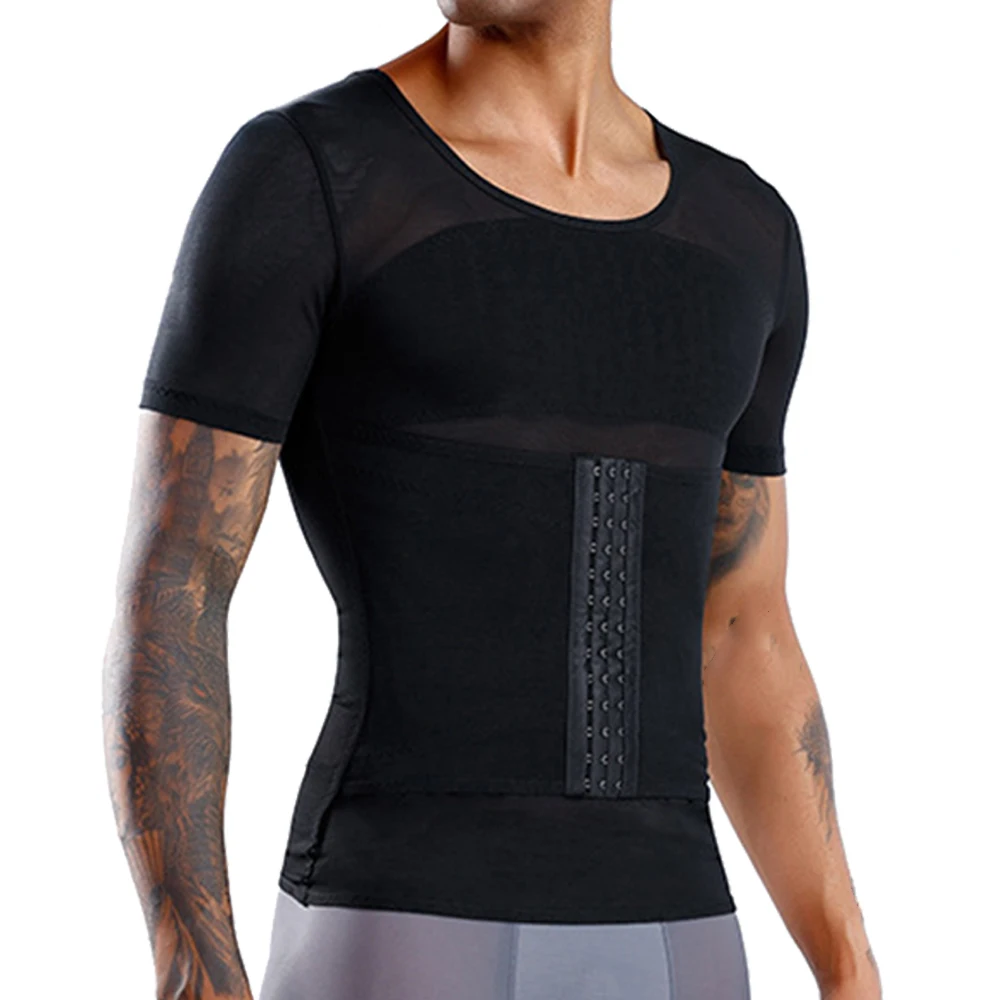 Men's Slimming Shaper Posture Vest T-shirt Male Belly Abdomen For Corrector Compression Body Building Fat Burn Chest Tummy Shirt | Мужская