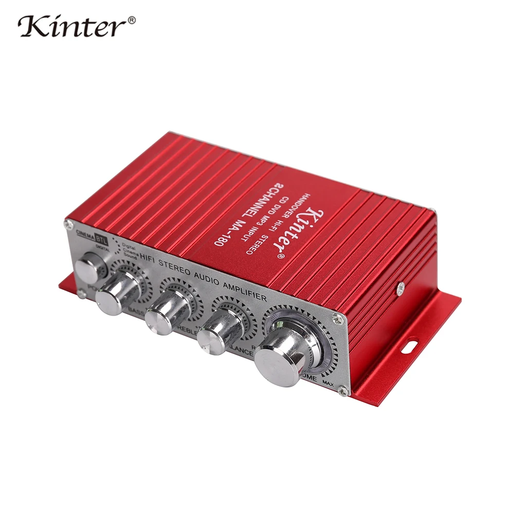 Kinter MA-180 мини-усилитель аудио 2,0 канальный MP3 вход воспроизведение стерео звук управление басами DC 12 В адаптер питания и кабель RCA