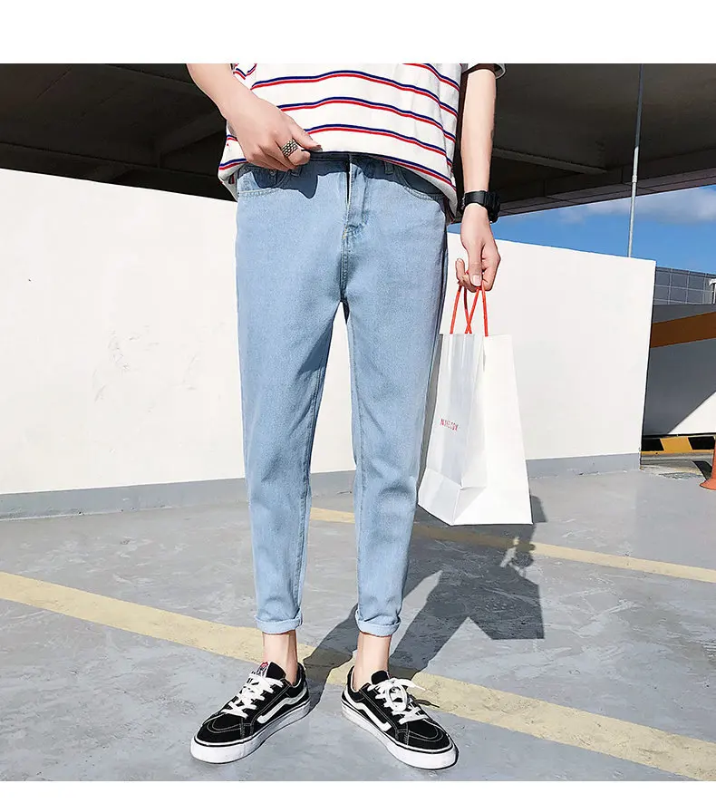 

wholesale 2020 spring autumn jeans hombre men's pants casual washed hip hop trousers feet teenagers straight Slim harem jeans