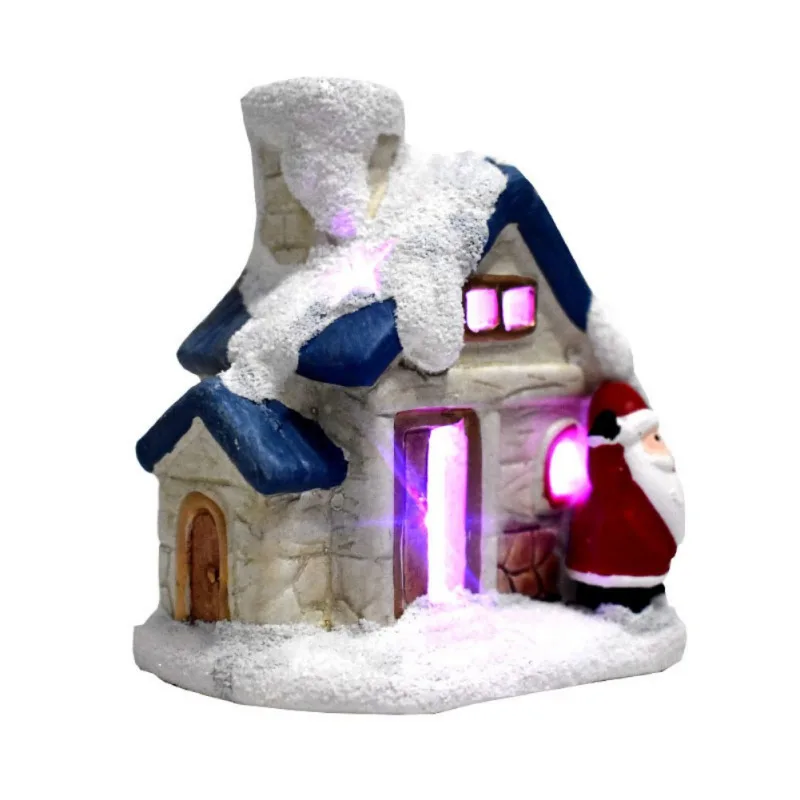 Christmas Scene Village Houses Luminous House LED Resin Toys Glow in the dark Figurines Decorations - Цвет: J