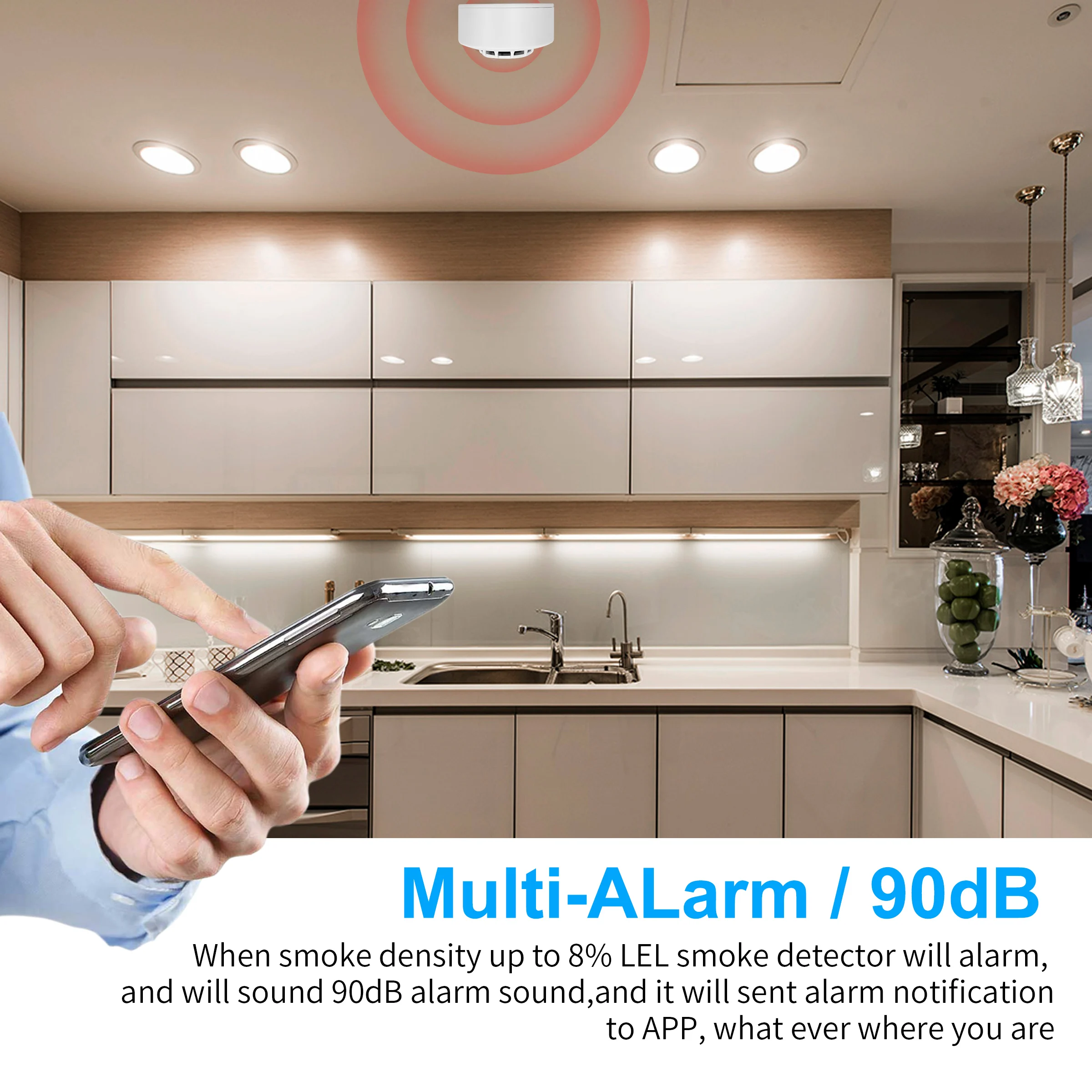 GIRIER Tuya Wifi Smart Smoke 화재 경보 감지기 센서, 스마트 라이프와 함께 작동 App No Hub 필수