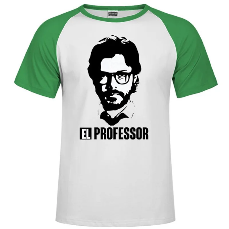Одна деталь La Casa De Papel Мужская футболка Money Heist Tees сериал футболка женская короткий рукав House Of paper off white футболка - Цвет: Raglan green 21
