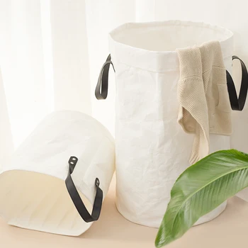 

Free Shipping Large Capacity Clothes Storage Bag Children Toy Storage Bucket Kraft Paper Bag Multifunction Handle Laundry Basket