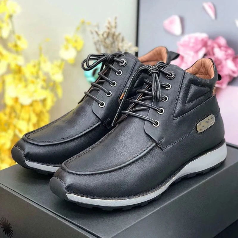 Navy Blue Австралийский бренд; классические мужские зимние ботинки из овечьей кожи; зимние ботинки с подкладкой из овечьей шерсти; теплая водонепроницаемая обувь - Цвет: Navy Blue