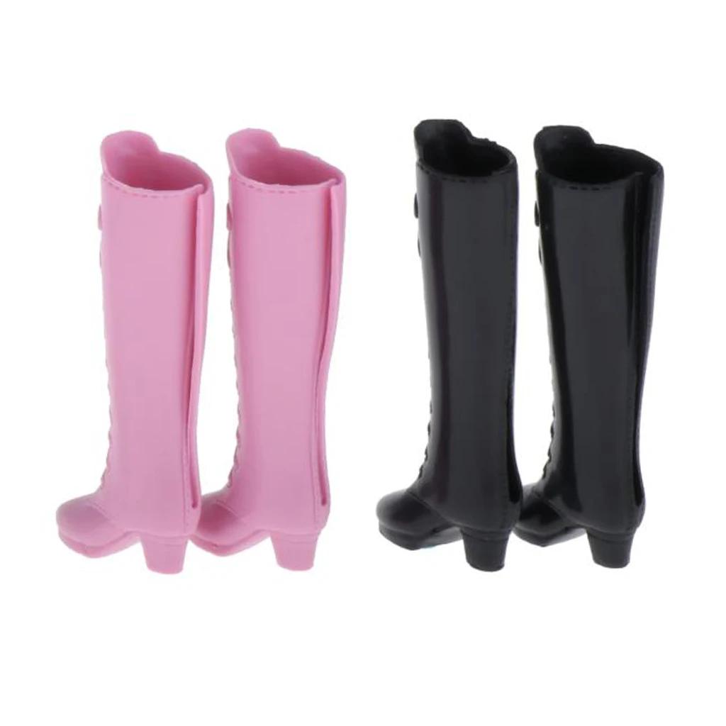 2Pairs Dolls Lace Up Boots, Pink Black White, For Blythe BJD Licca Momoko Azone Dolls, 30cm Dolls Dress Up Accessory