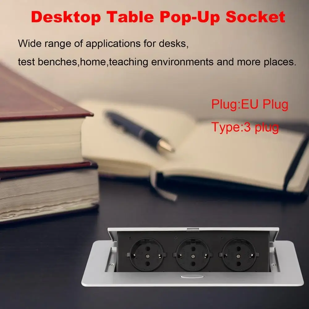 

Silver Round Side Professional Desktop Conference Table Pop-Up Socket 3 Outlets Inserts EU Plug Power Socket