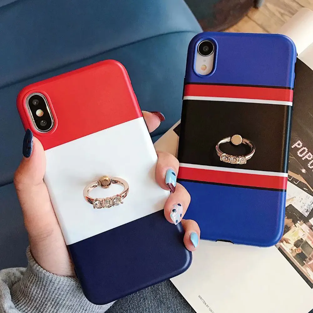 Роскошное кольцо на палец держатель Полосатый чехол для iphone X XR XS Max силиконовый