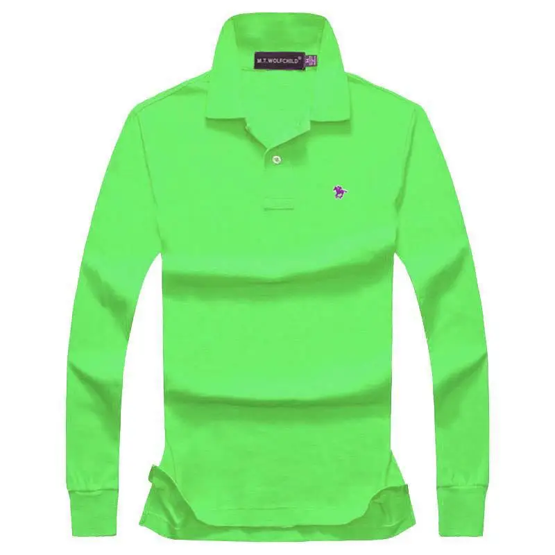 Большие размеры, XS-4XL, осенние мужские рубашки поло с длинным рукавом, хлопок, повседневные мужские рубашки поло, одноцветные Модные мужские свободные топы - Цвет: Fruit green