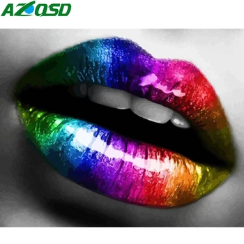 

AZQSD Paint By Numbers Mouth Hand Paint Kit Canvas Oil Painting By Numbers Portrait Home Decoration Gift Diy Art