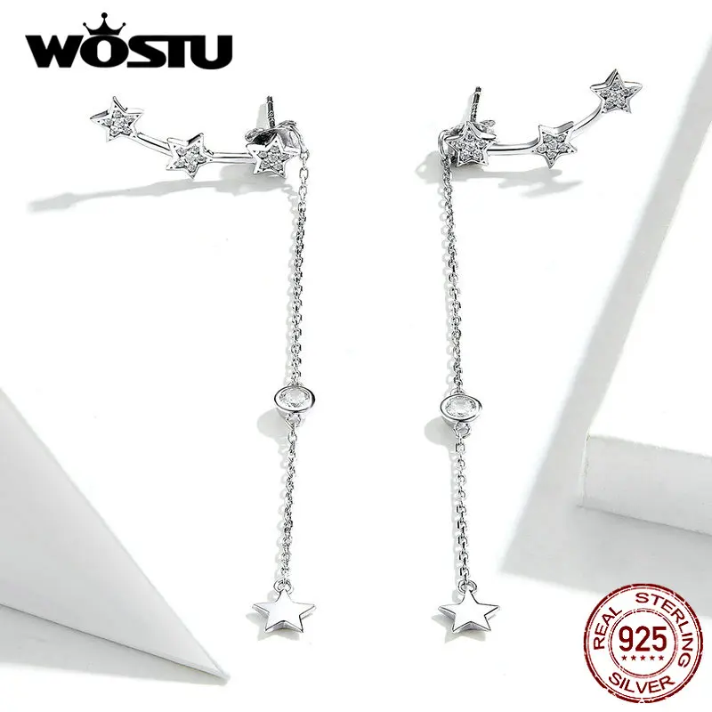 Женские Висячие серьги WOSTU горячая Распродажа S925 блестящие в горошек с длинными