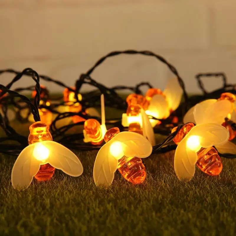 20 Вт, 30 Вт, 50LED пчелы Мёд Форма Солнечный свет открытый IP65 Водонепроницаемый Строка Фея лампы на солнечных батареях гирлянды на солнечной энергии для сада рождественские украшения