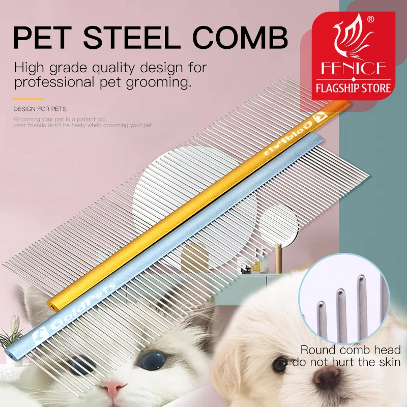 

Fenice Stainless Steel Grooming Comb Aluminum Handle Cleaning Hair Comb for Dogs/Cats Pets Accessories